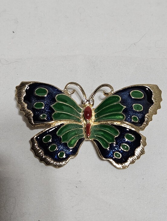 Jewelry - Vintage Enamel Cloisonne Butterfly Brooch Pin Gold Tone Blue Green Red